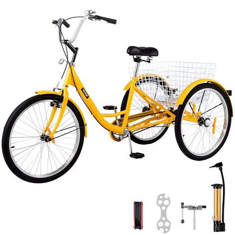 Vevor Adult Tricycle 24 3 Wheel 1speed Bicycle Trike Cruiser Wtools