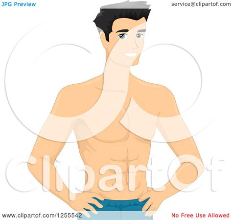Clipart Of A Shirtless Muscular Black Haired Man Royalty Free Vector