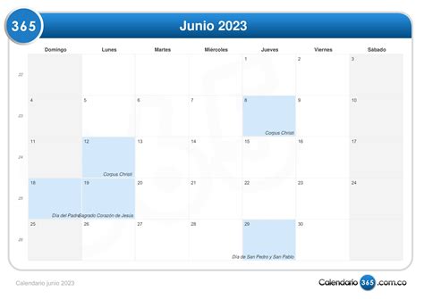 Calendario Junio 2023