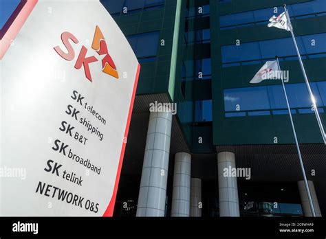 South Korea Company Sign In Front Of Sk Group Headquarters In Seoul