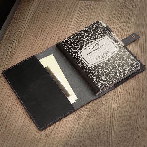 Personalized Distressed Leather Composition Notebook Cover Black 307