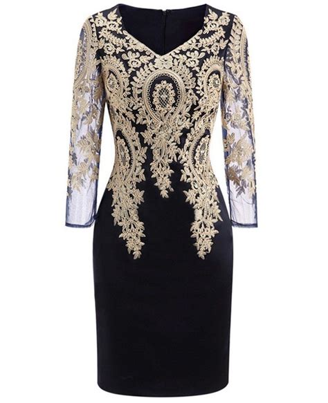 long sleeve embroidered cocktail dress for women over 40 50 wedding guest dress zl8002