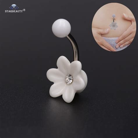 Starbeauty White Flower Belly Piercing Nombril Belly Button Rings Navel