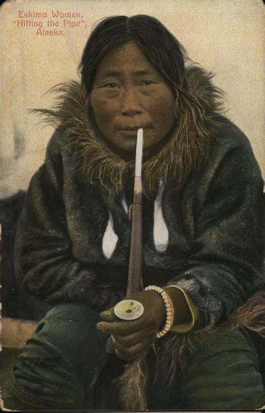 Eskimo Woman Hitting The Pipe Alaska Native Americana