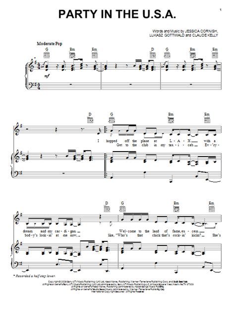 Movin my hips like yeah! Party In The USA sheet music by Miley Cyrus (Piano, Vocal ...