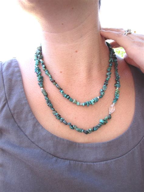 Earthy Organic Turquoise Wrap Necklace With Rock Quartz Accent