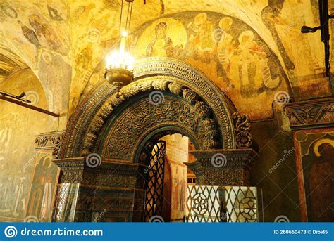 Beautiful Ornate Painted Interior Of Orthodox Church Old Frescoes With