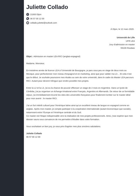 Lettre De Motivation Exemple Master Daf