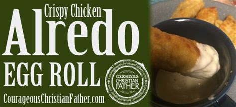 An Advertisement For Crispy Chicken Alfredo Eggrolls On A Plate With