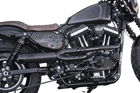 Groot assortiment van trask vervangingsdempers met een unieke laagste prijs garantie. RSD Track 2 into 1 Black Exhaust 04-17 Harley Davidson ...