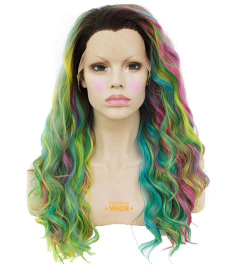 Bright Rainbow Lace Front Wig Multi Coloured Wigs Star Style Wigs Uk