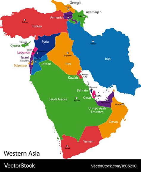 Western Asia Map Royalty Free Vector Image Vectorstock