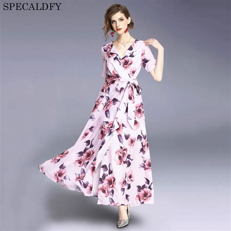 Designer Runway Dresses 2018 Women High Quality Floral Print Elegant