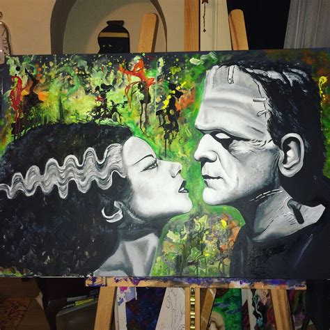 Bride And Frankenstein 2016 Acrylic Painting By Lisa