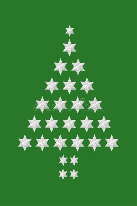 Abstract Christmas Tree With Silver Stars On Green Stock Image Image