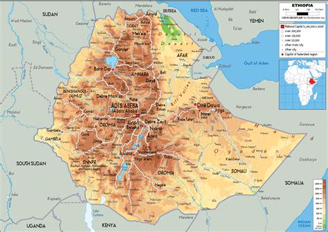 Large Size Physical Map Of Ethiopia Worldometer