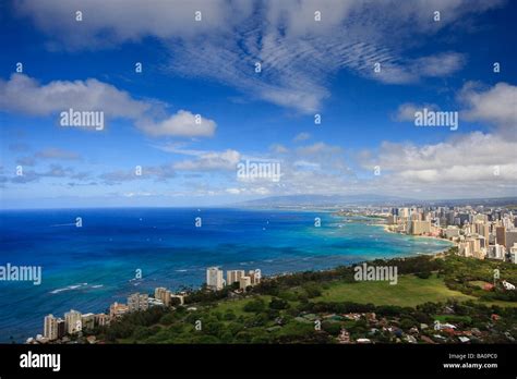 Honolulu View From The Diamond Head Crater Stock Photo Alamy