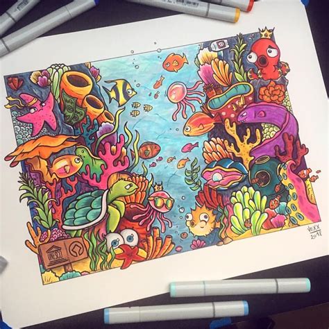 Another Finished Drawing This Time Its Underwater Themed 🐠🦑🎨 Unesco
