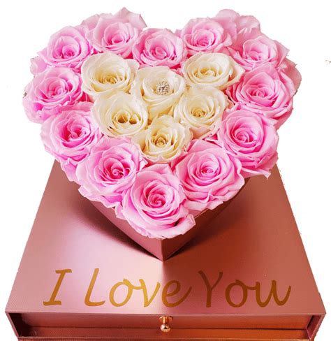 P007 Luxurious Acrylic Heart Box With Preserved Pink Roses Love