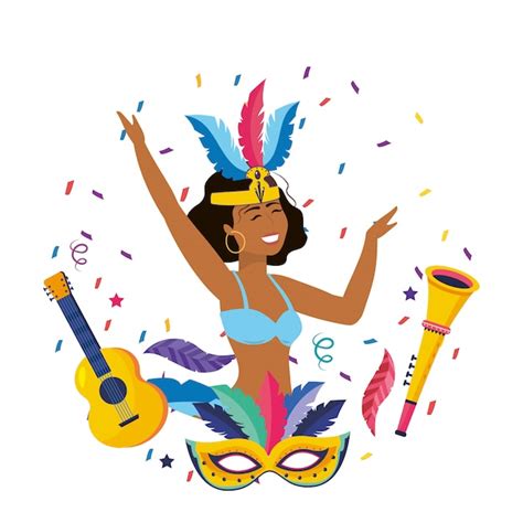 Femme Célébrer Brésil Carnaval Illustration Vectorielle Vecteur