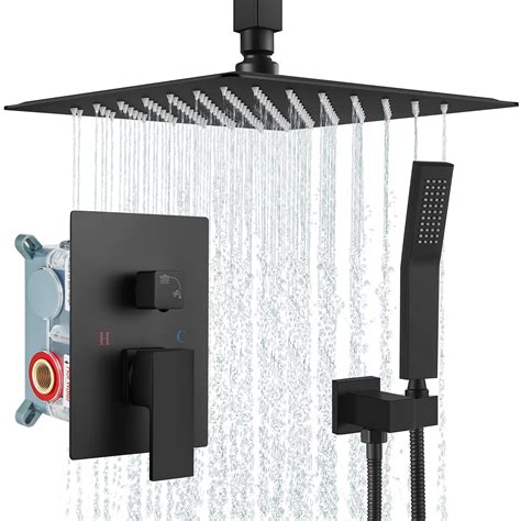 aolemi shower system matte black 10 inch rain shower head ceiling mount with handheld spray
