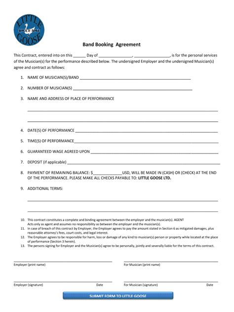 Band Booking Agreement Bandzoogle Fill Out And Sign Online Dochub