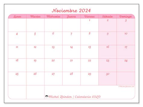 Calendario Noviembre 2024 63ld Michel Zbinden Pe