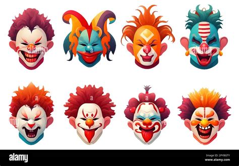 Ui Set Vector Illustration Of Creepy Clown Faces Isolated On White