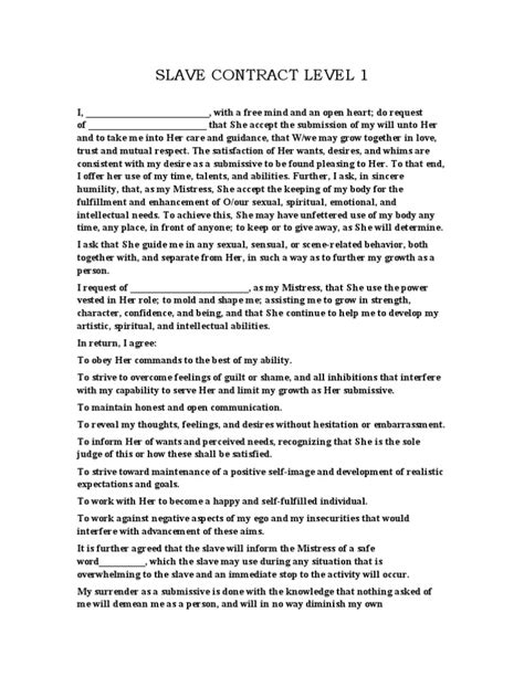 Slave Contract Level 1 Pdf Dominance And Submission Interpersonal