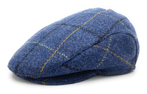 Buy Harris Tweed Flat Cap Blue Overcheck Made In Scotland Online At