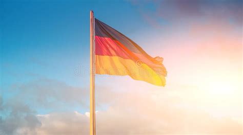 German Flag Waving On Flagpole Stock Image Image Of Design Daytime