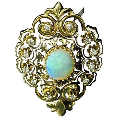 Victorian Opal Ruby Diamond Yellow Gold Flower Pin Pendant At 1stdibs