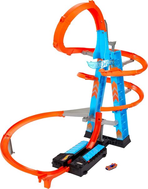 Hot Wheels Sky Crash Tower Track Set Motorized Booster Orange Track