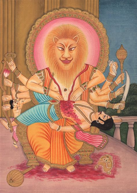 Lord Narasimha Handmade Hindu Deity Painting Indian Religion Spiritual