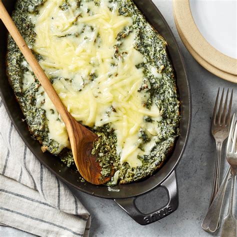 This spinach casserole recipe is a simple dish with spinach, cottage cheese, and feta cheese. Creamed Spinach Casserole Recipe - EatingWell