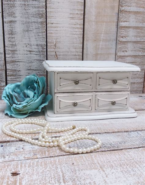 Small Shabby Chic Vintage Wooden Jewelry Box Painted Antique Etsy