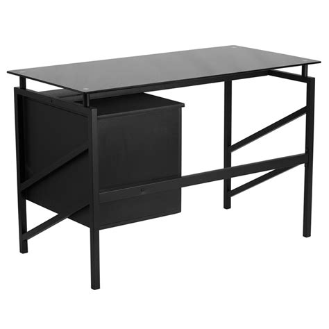 Small Computer Desks Flynn Black Glass Top Office Desk