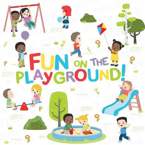 Children At The Playground Activities Clip Art Kids Playing Etsy