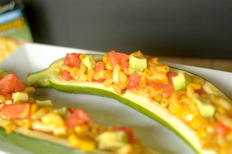 I wanted to do something similar to a stuffed pepper style, but different at the same time. Southwest Mac & Cheeze Stuffed Zucchini Boats {Vegan + Gluten-Free!}