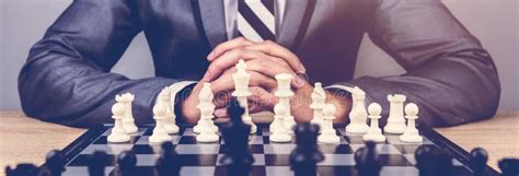 Businessman Playing Chess Board Stock Image Image Of Game Business