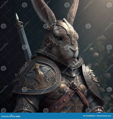 Rabbit In Armor Knigh Suit Created With Generative Ai Stock