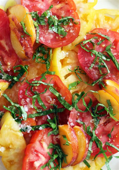 Heirloom Tomato And Peach Salad With Images Peach Salad Food Recipes
