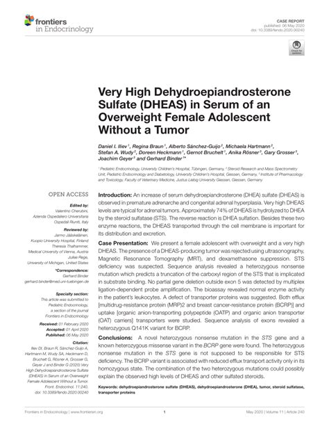 Pdf Very High Dehydroepiandrosterone Sulfate Dheas In Serum Of An Overweight Female