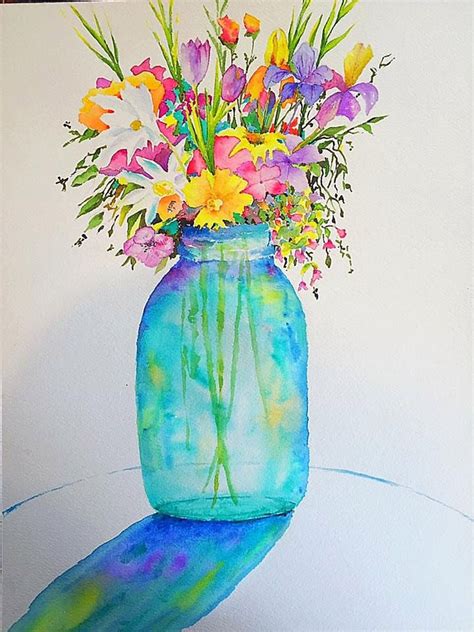 Flower Vase 2 Watercolor On Paper Or Canvas Etsy Flower Painting