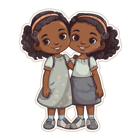 Sticker Of Two Girls Hugging Clipart Vector Sticker Design With Cartoon African American