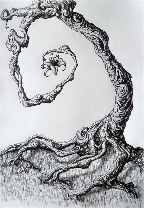 Twisted Tree Drawing With Skulls