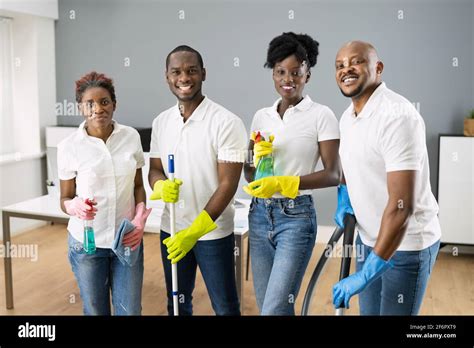 African Commercial Janitor Cleaning Staff Cleaner Service Stock Photo