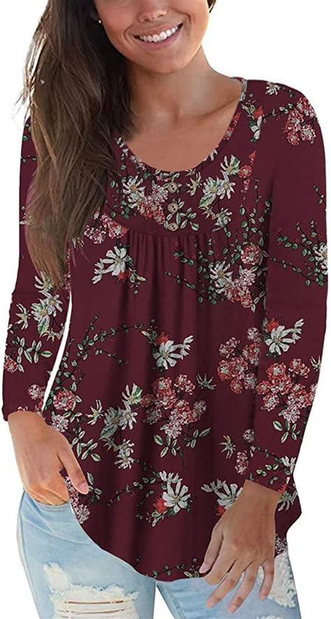 Cpokrtwso Womens Plus Size Casual Tunic Tops Floral Blouses Long