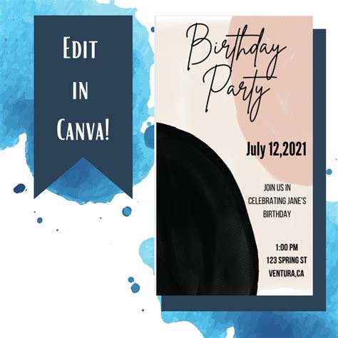 Canva Template Birthday Party Invitation Etsy