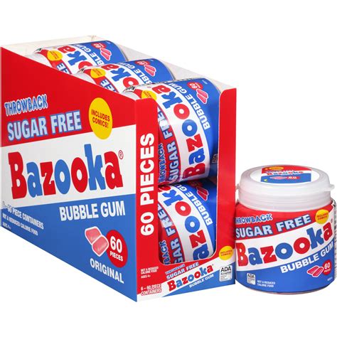 Bazooka Sugar Free Bubble Gum 60 Pieces 6 Pack Case